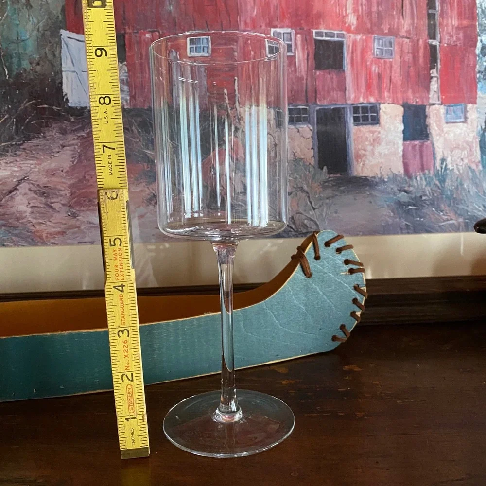 Vintage MCM Style Flat Bottom Cylinder Wine Glasses - Set of 4 Clear Stemware 9
